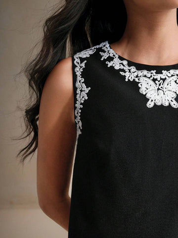 Anewsta Women Palace Style Heavy Chain Embroidery Butterfly Decor Long Sleeve Dress, Autumn/Winter