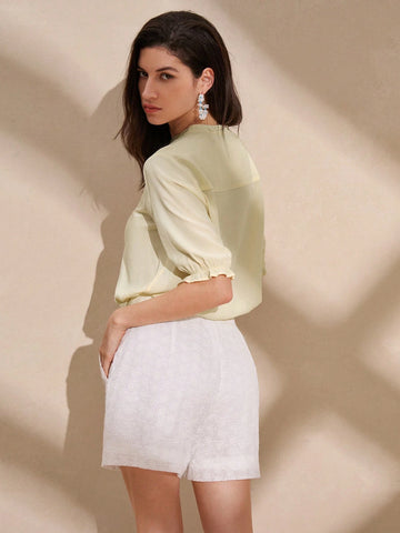 Anewsta Women Solid Color Simple Style Daily Wear Embroidery Decorated Shirt