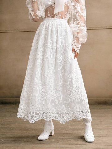 Anewsta Women White A-Line Flared Skirt