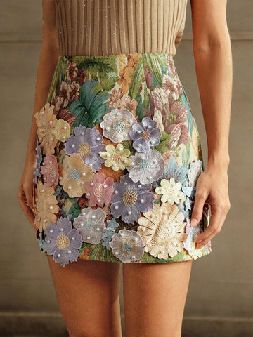 Anewsta Women's A-Line Beaded Embroidered Mini Skirt