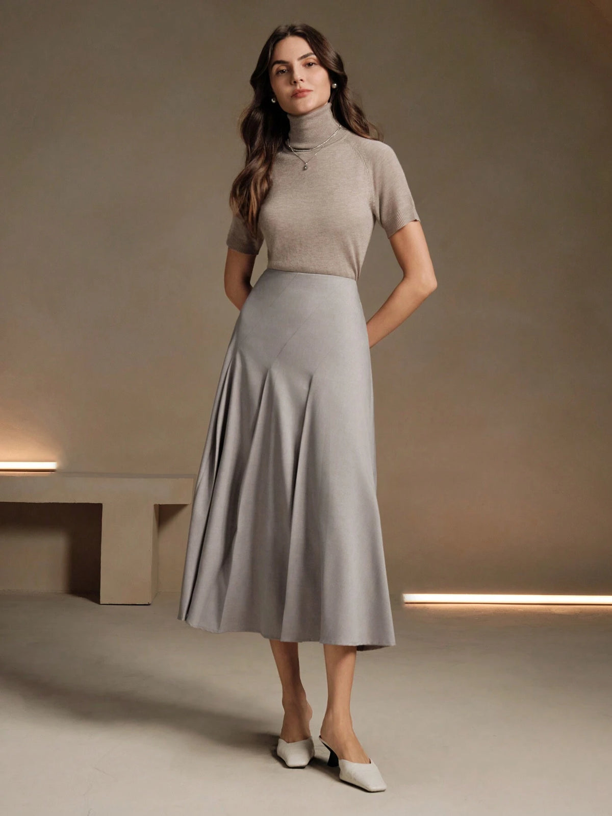 Anewsta Women's Asymmetrical Pleated Elegant Office Skirt