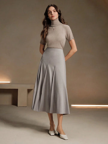 Anewsta Women's Asymmetrical Pleated Elegant Office Skirt