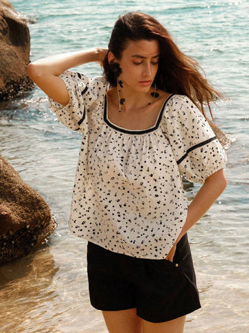 Anewsta Women's Casual Puff Sleeve Ditsy Floral Shirt For Spring And Summer