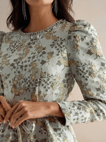 Anewsta Women's Cinched Waist A-Line Long Sleeve Mini Dress