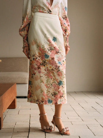 Anewsta Women's Digital Floral Print Skirt, Regular Fit, Spring/Autumn Maxi Women Outfit