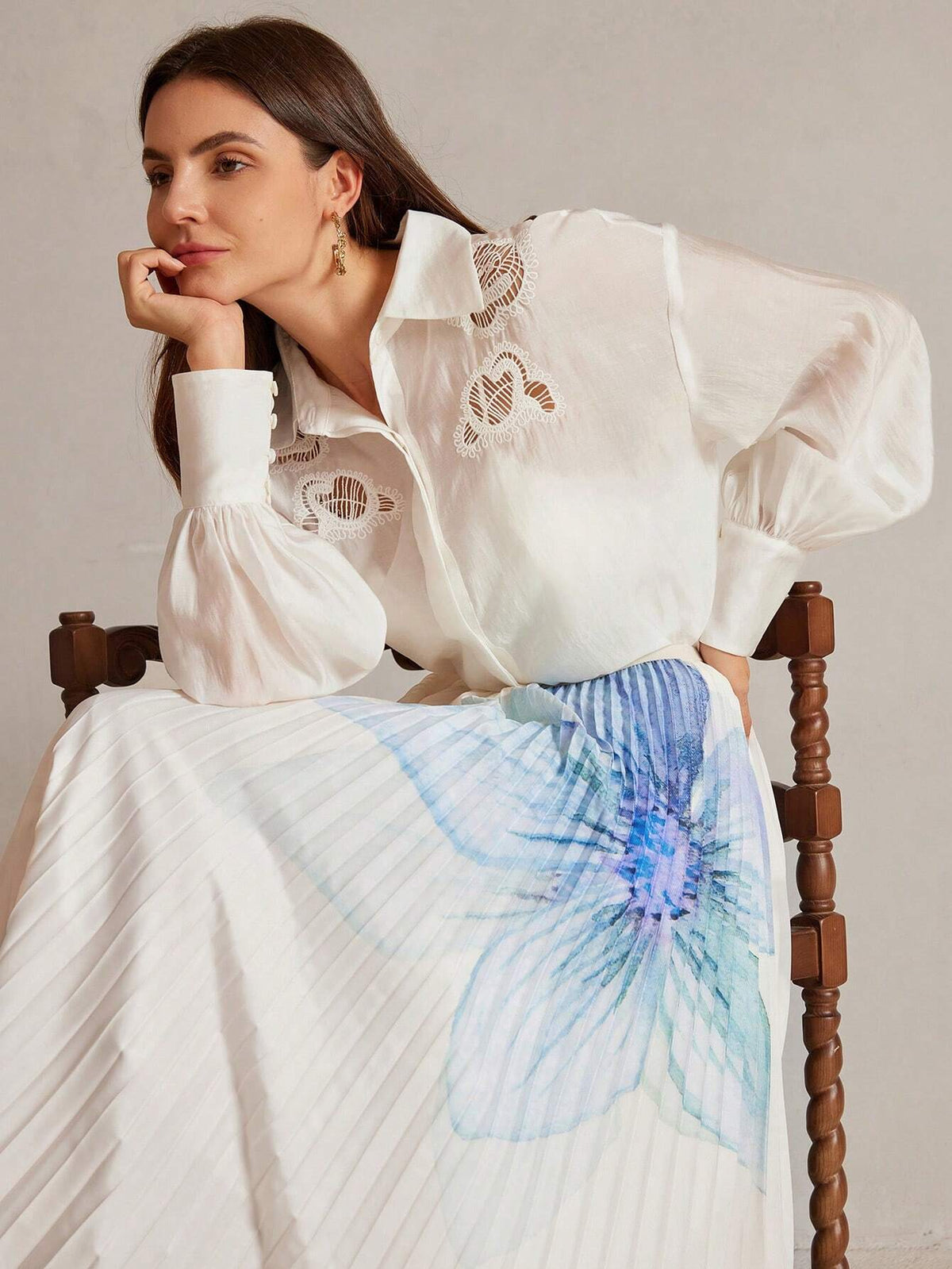 Anewsta Women's Elegant Floral Print Pleated A-Line Skirt