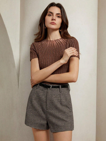 Anewsta Women's Fashion Plaid Wool Shorts For Commuting In Winter