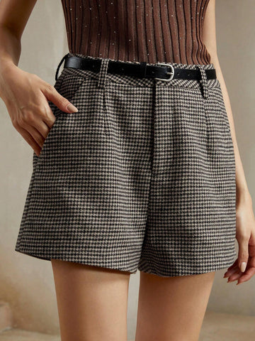 Anewsta Women's Fashion Plaid Wool Shorts For Commuting In Winter