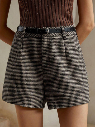Anewsta Women's Fashion Plaid Wool Shorts For Commuting In Winter