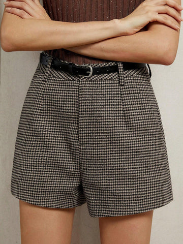 Anewsta Women's Fashion Plaid Wool Shorts For Commuting In Winter