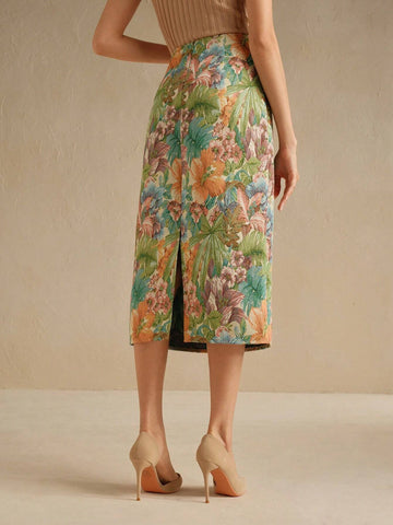 Anewsta Women's Floral Applique Hand-Beaded 3D Embroidered Trumpet Hem Skirt