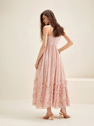 Anewsta Women's Floral Print Asymmetric Hem Spaghetti Strap Dress With Ruffle Detail