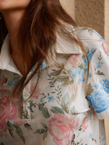 Anewsta Women's Floral Print Short Sleeve Polo Collar Casual T-Shirt, Summer Graphic Tees Women Tops