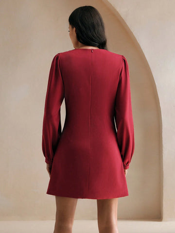 Anewsta Women's Glamorous Diamond Bow Tie Iridescent Burgundy Shiny Dress