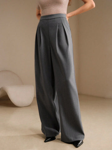 Anewsta Women's Gray Casual Straight-Leg Ankle Pants, Office Wear