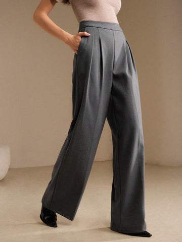 Anewsta Women's Gray Casual Straight-Leg Ankle Pants, Office Wear