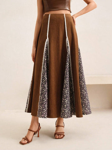 Anewsta Women's Khaki Beige Pleated Skirt, Elegant