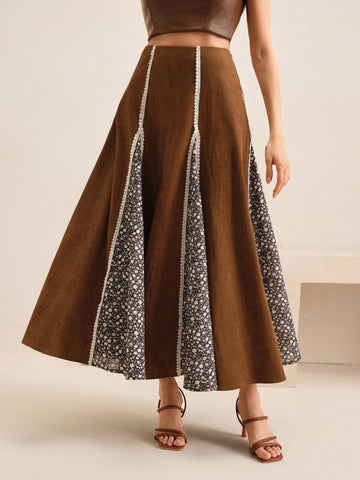 Anewsta Women's Khaki Beige Pleated Skirt, Elegant