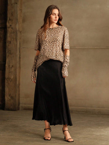 Women's Korean Style Niche Embellished Leopard Print Blouse T-Shirt With Puff Sleeves