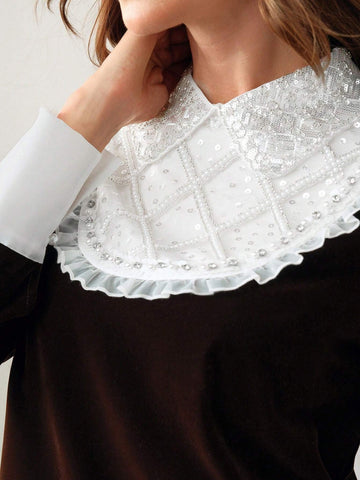 Anewsta Women's Lace Ruffle Panel Color Block Dress