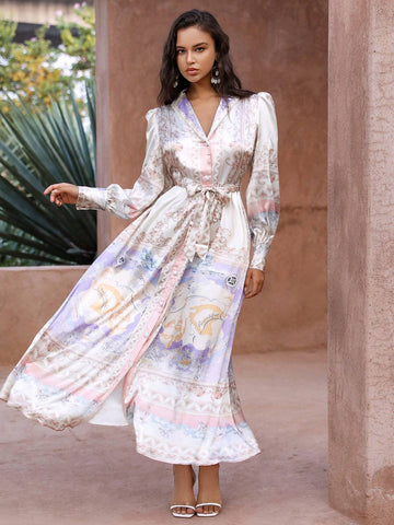 Anewsta Women's Loose Fit Collared Belted Fashionable Work & Daywear Dress