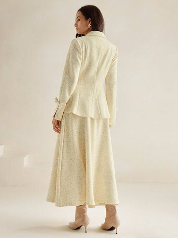 Anewsta Women's Luxurious Vintage French Style Long Sleeve Fitted Waist Skirt Suit