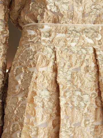 Anewsta Women's Modern Chinese Style Elegant Gold Jacquard Pattern Skirt
