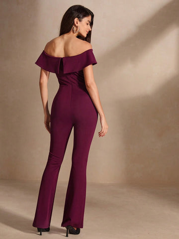 Anewsta Women's Off Shoulder Solid Color Jumpsuit For Summer