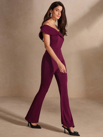 Anewsta Women's Off Shoulder Solid Color Jumpsuit For Summer