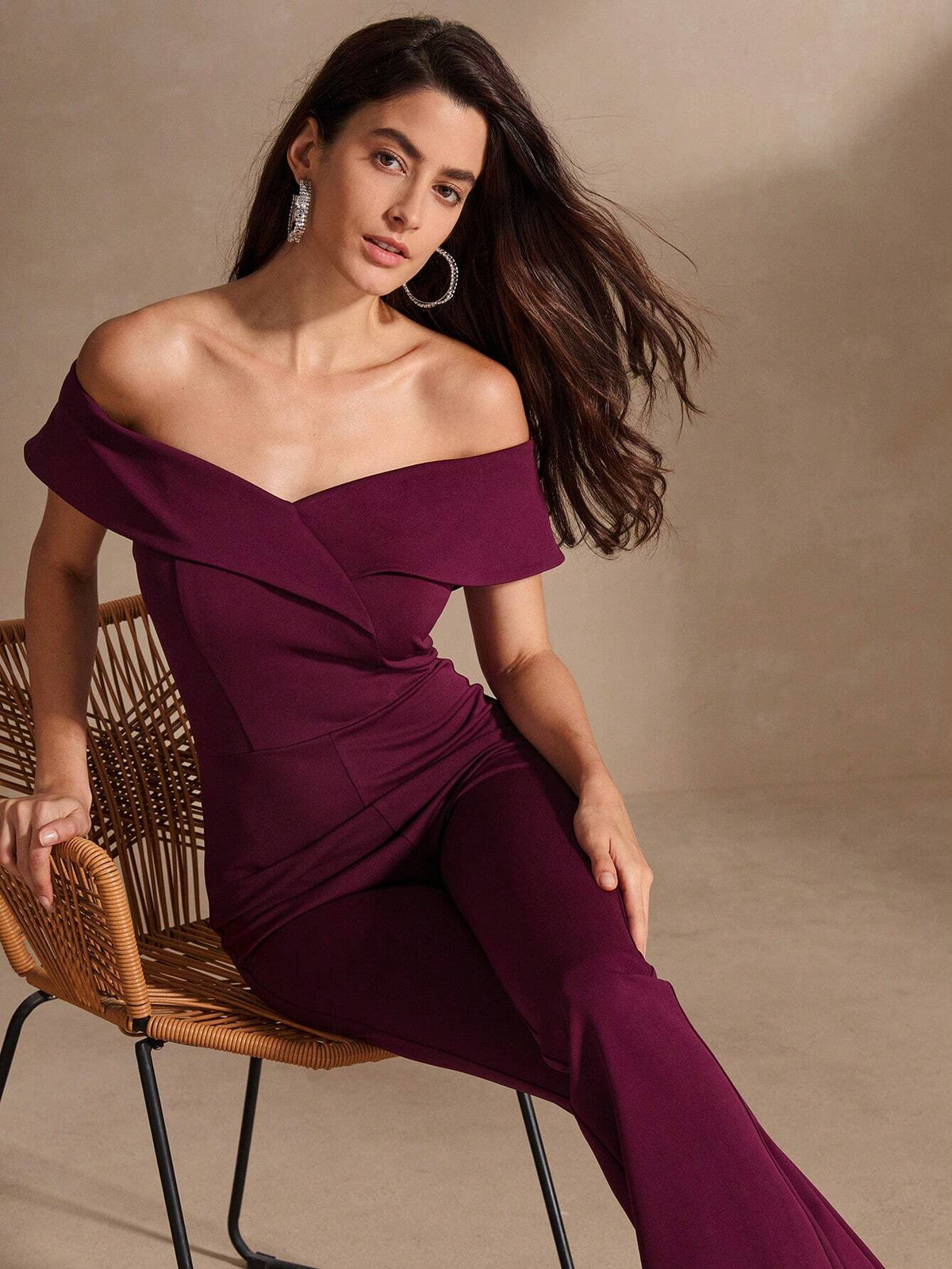 Anewsta Women's Off Shoulder Solid Color Jumpsuit For Summer