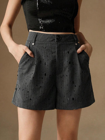 Anewsta Women's Pleated Pocket Loose Casual Versatile Shorts