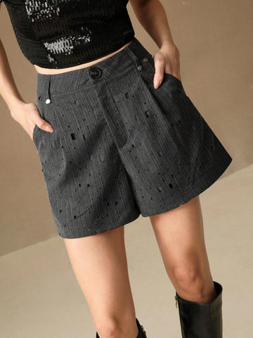 Anewsta Women's Pleated Pocket Loose Casual Versatile Shorts