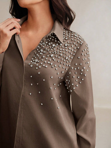 Women's Premium Commuter Elegant Embellished Pearl Embroidered T-Shirt Blouse