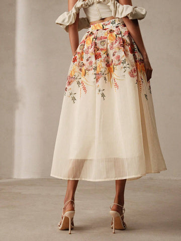 Anewsta Women's Romantic Vacation Floral Printed Pleated Skirt