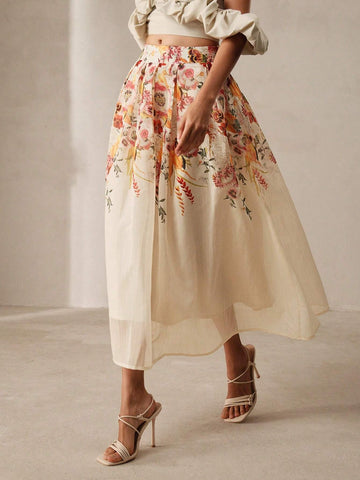 Anewsta Women's Romantic Vacation Floral Printed Pleated Skirt