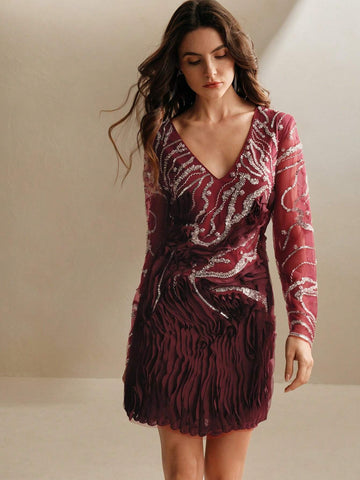 Anewsta Women's Sequin Embroidery Elegant Party Dress