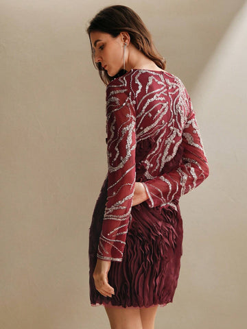 Anewsta Women's Sequin Embroidery Elegant Party Dress