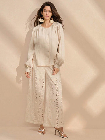 Anewsta Women's Simple And Casual Solid Color Long Sleeve Shirt