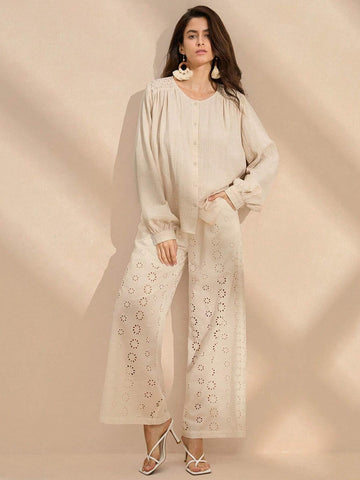 Anewsta Women's Simple And Casual Solid Color Long Sleeve Shirt