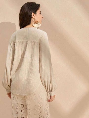 Anewsta Women's Simple And Casual Solid Color Long Sleeve Shirt