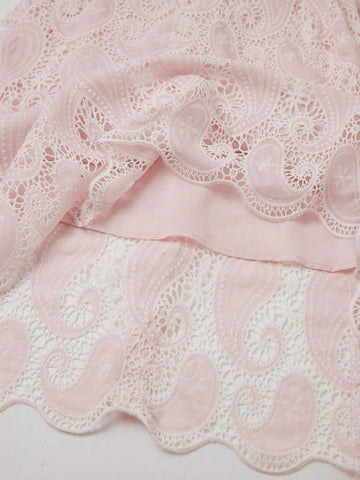 Anewsta Women's Single Breasted Scalloped Hem Elegant Floral Embroidered Skirt