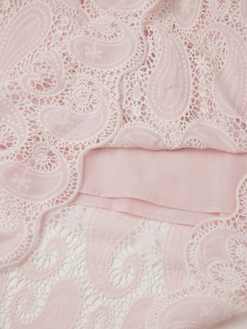 Anewsta Women's Single Breasted Scalloped Hem Elegant Floral Embroidered Skirt