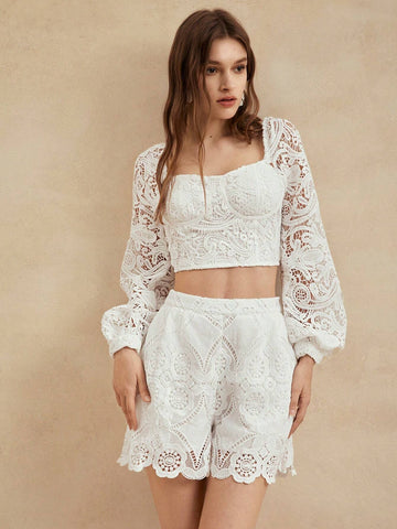 Anewsta Women's Solid Color Simple Daily Casual Lace Shorts
