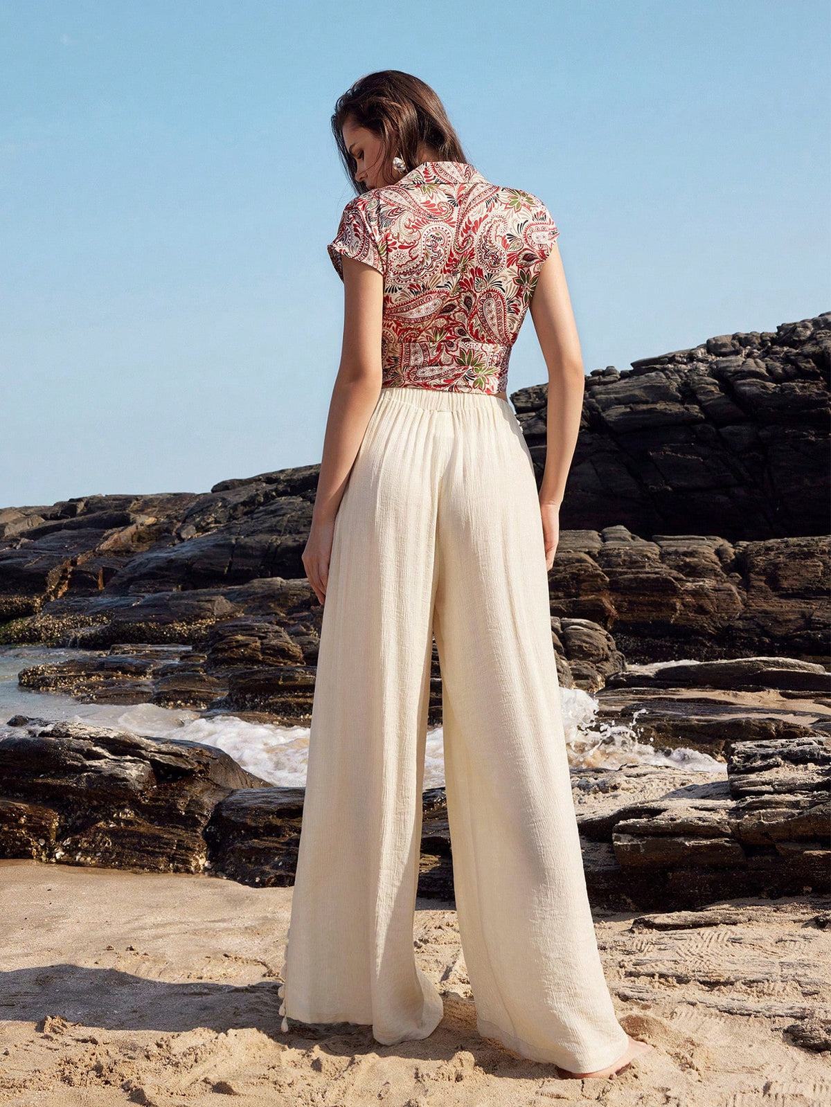 Anewsta Women's Solid Color Wide Leg Pants With Side Slit And Tassel Decor