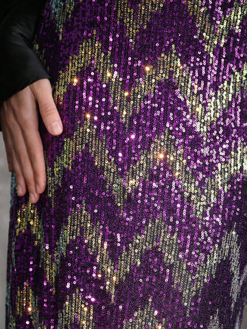 Anewsta Women's Sparkling Shiny Glitter Back Slit Maxi Skirt