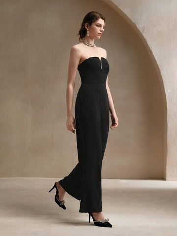 Anewsta Women's Strapless Diamond Chain Embellished Fitted Jumpsuit