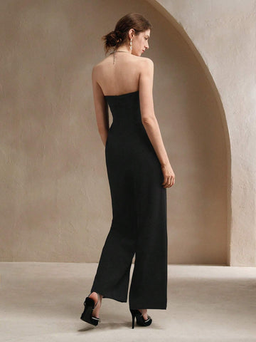 Anewsta Women's Strapless Diamond Chain Embellished Fitted Jumpsuit