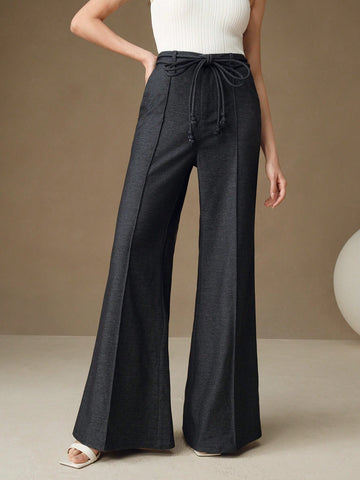 Anewsta Women's Vintage High Waist Tie Belted Wide Leg Flare Palazzo Trousers, New Year's Outfit