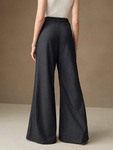 Anewsta Women's Vintage High Waist Tie Belted Wide Leg Flare Palazzo Trousers, New Year's Outfit