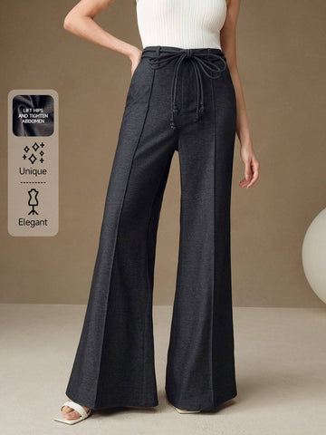 Anewsta Women's Vintage High Waist Tie Belted Wide Leg Flare Palazzo Trousers, New Year's Outfit